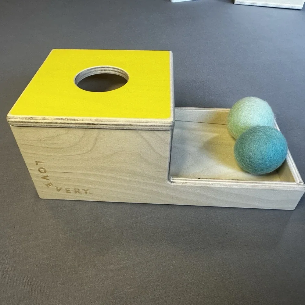 Lovevery Wooden Ball Drop Box Toy with Hole and Felt Balls, 2021